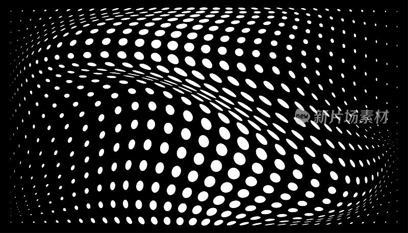 Halftone convex distorted gradient circle dots background. Horizontal distort bulging template using halftone dots pattern. Vector illustration.